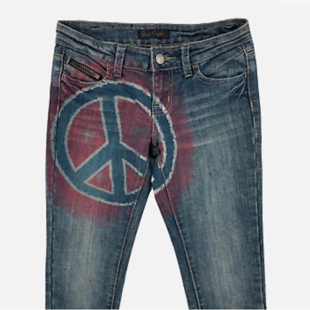 Black Crystal Jeans with Peace Sign